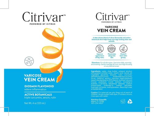 NGL Citrivar Leg Cream - Soothing Mint Tonifier with Diosmin, Butcher's Broom, Aescin, Rutin, Curcumin - 120 mL
