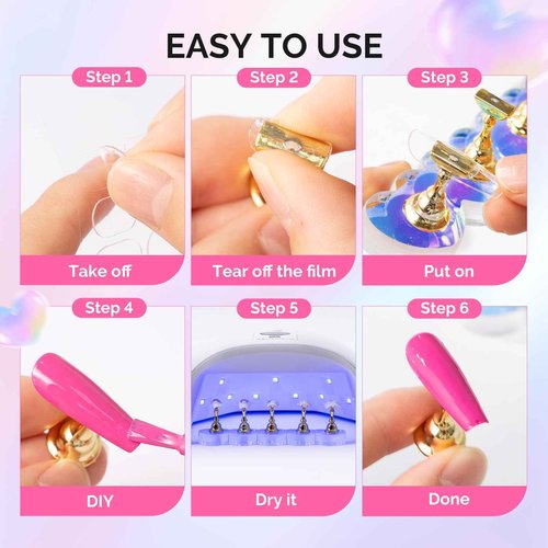 MelodySusie Nail Stand for Press Ons, Blue Heart Shape Magnetic Base for Practice Display Tips with Brush Holder and 100 Pcs Reusable Double-Sided Tape for Home DIY Salon Supplies
