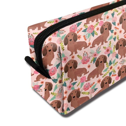 MOLIAN Dachshunds Floral Dogs Makeup Bag For Women, Portable Cosmetic Bag Zipper Pouch Travel Toiletry Organizer Bag