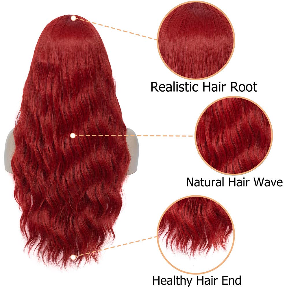 Mildiso Red Wigs for Women 26" Long Red Hair Wig Curly Wavy Cute Natural Synthetic Soft Wigs for Daily Party M052RD