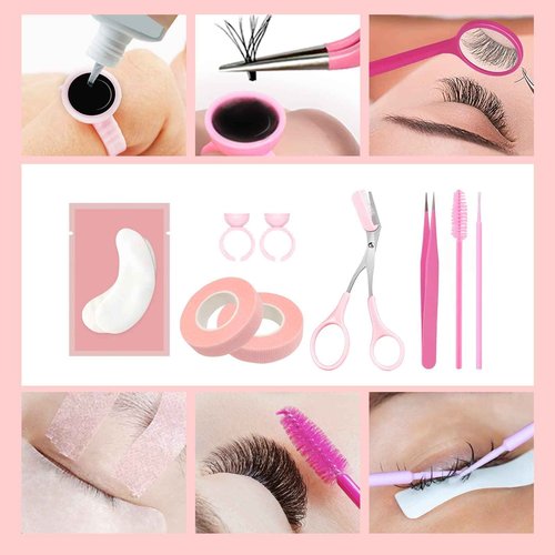 320 PCS Lash Extension Supplies, USB Mini Portable Air Conditioning Blower Handheld Dryer Fan Rechargeable Mini Mirror, Tapes, Tweezers, Eyelash Brushes, Micro Brush in Organizer Bag