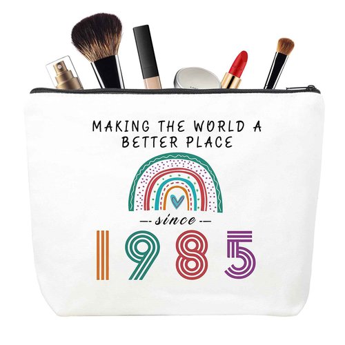 MSQ 40th Birthday Gifts for Women Makeup Bags, Sweet 40th Gifts Friendship Gift Ideas for Her Women Teens Sister Funny Cosmetic Bag Travel Toiletries Bags Since 1985 Bday Gift from Mom