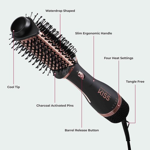 KISS Volume Boosting Air Brush, Detachable Ceramic Waterdrop Shaped Brush Head, Maximum Root Boosting Hair Dryer, 4 Heat Settings, Tangle-Free Bristles, 360° Swivel Cord