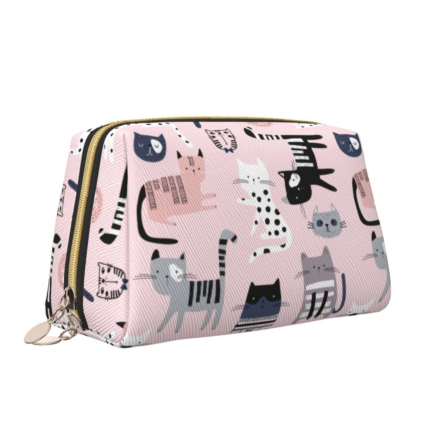 Cute Cat Large Travel Makeup Bag for Women Pink kitty Aesthetic Cosmetic Bag Toiletries Bags Large Capacity Leather Waterproof Kawaii Makeup Organizer Pouch