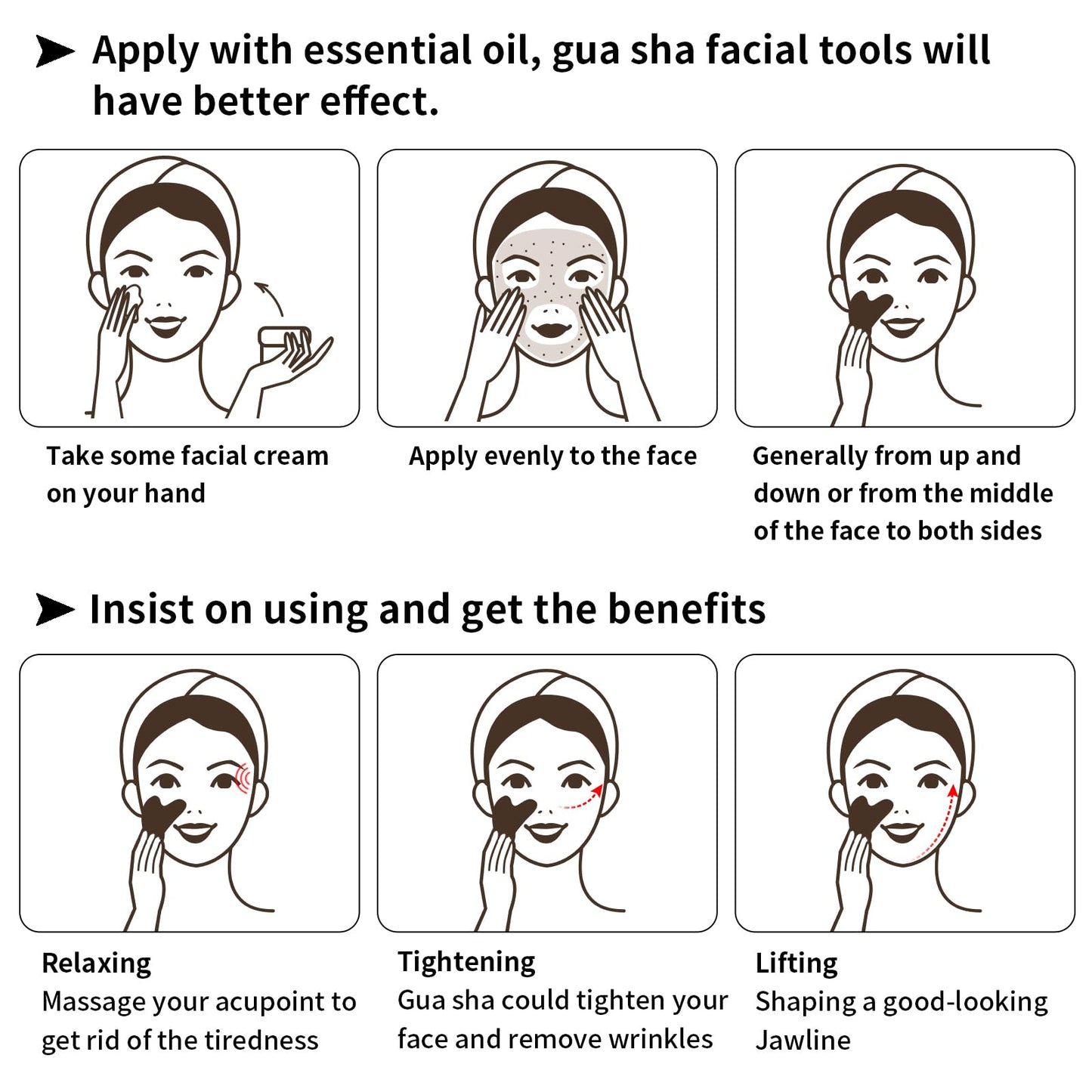 FUIYOOCEN Gua Sha Facial Tools 2 Pack, Natural Jade Guasha Tool for Face,Double Chin & Jawline, Gua Sha Stone Self-Skin Care Face Stone Gua Sha Tools for Women Guasha Stone, Black and Pink