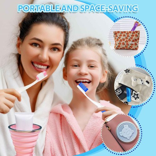 Toothbrush Travel Case, Travel Toothbrush Silicone Collapsible Toothbrush Cup, Travel Toothbrush Set Suitable for Business Camping Travel or Daily Use (Blue)