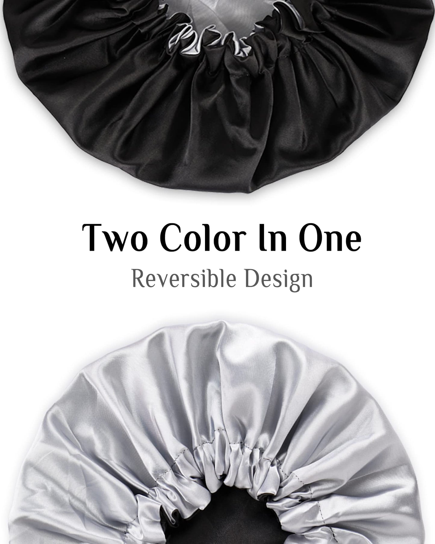 Raydior Silk Bonnet, Satin Bonnet Reversible Double Silky Satin Layers Sleep Bonnet, Adjustable Satin Sleep Cap, Two Color in One, Reversible (Black)