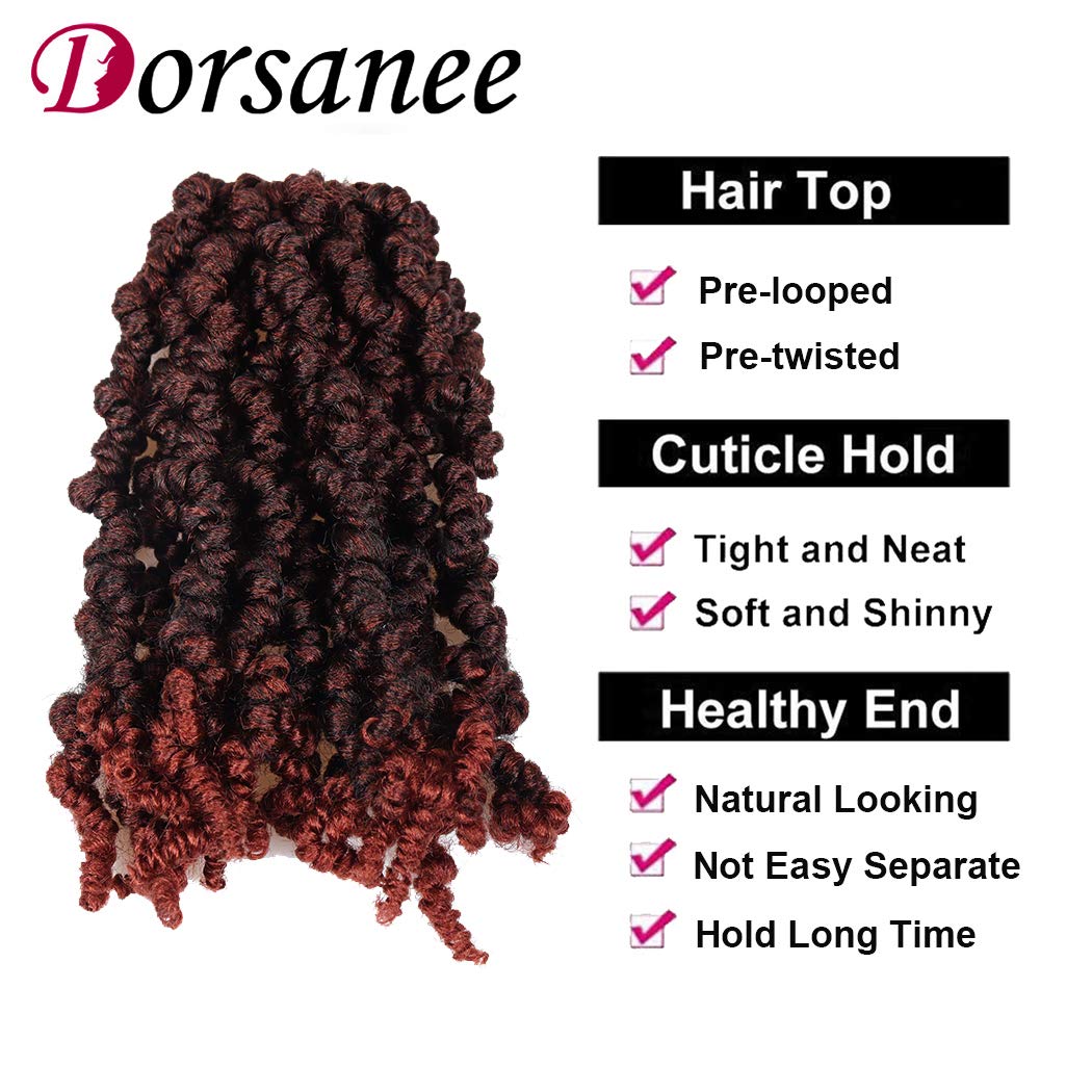 Dorsanee Pre-twisted Spring Twist Crochet Hair 8 Inch 4 Packs Short Curly Crochet Hair Pre Looped Crochet Braids Mini Passion Twists Fluffy Twist Synthetic Hair Extensions (8 Inch,T350#)