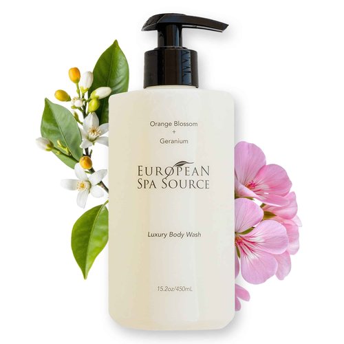 European Spa Source Luxury Body Wash, Orange Blossom and Geranium, Refreshing Bath and Shower Gel Cleanser, 22 fl oz.