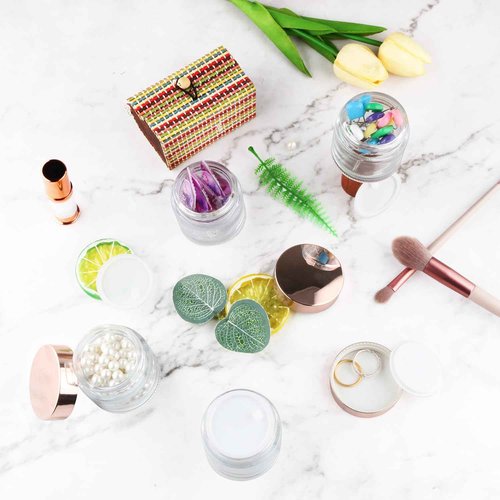 8 Pcs 60g/2oz Cream Jars Glass Cosmetic Containers Empty Glass Sample Jars with Leakproof Lids for Makeup Lotion Eye Creams Scrub Home Travel - Clear