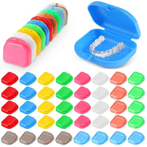 Tanlade 40 Pcs Retainer Case with Vent Holes 10 Colors Dental Storage Container Mouth Guard Container Case Multicolor Dental Retainer Box for Office Travel