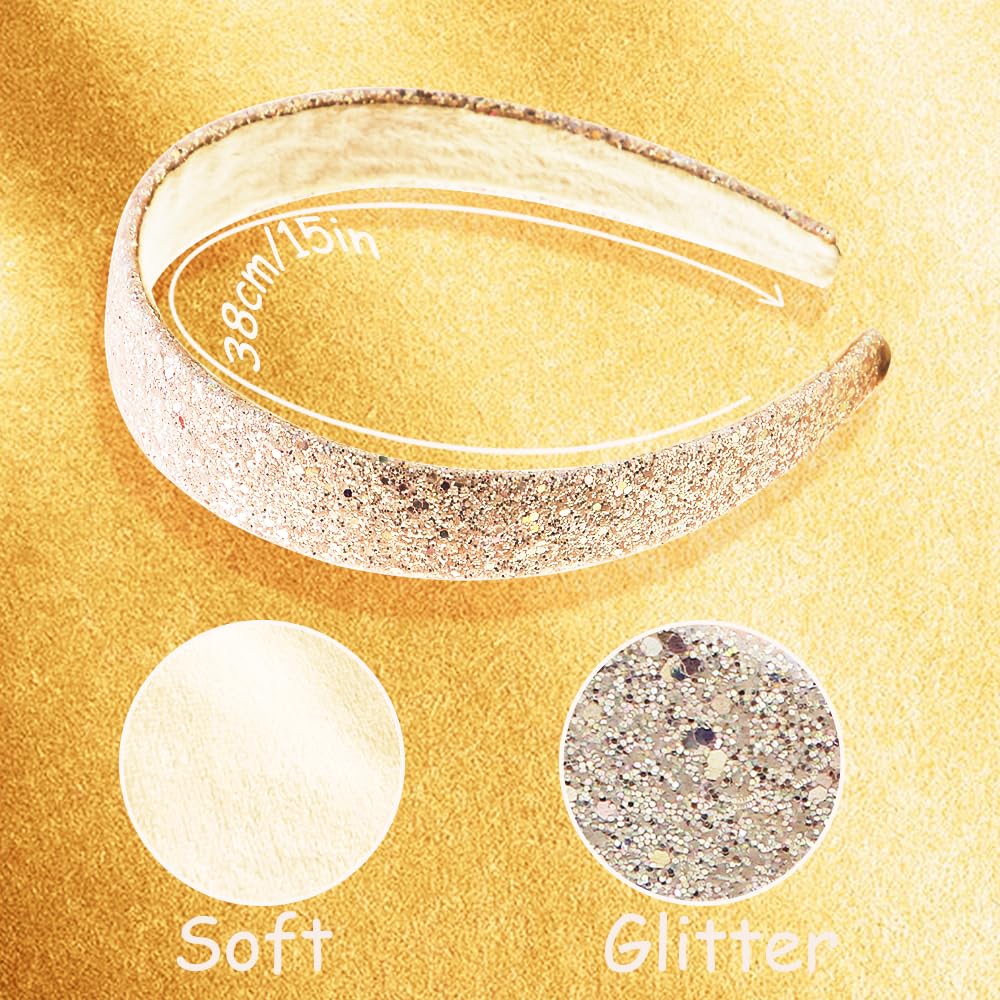 AlamnoFu Glitter Headbands for Girls Wide Sparkly Headbands for Little Girl Hair Accessories Thick Bling Hairband for Children