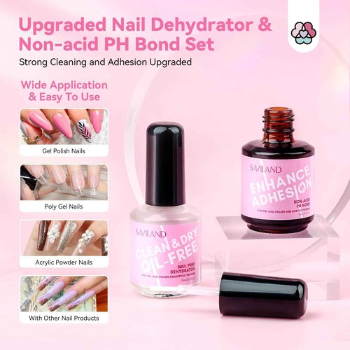 SAVILAND Poly Gel Nail Kit: 2PCS 30ML Clear & Nude Colors with Slip Solution U V Lamp Nail Dehydrator Non-acid PH Bond Protector Stickers Nail Extension Starter Kit Long-Lasting Manicure for Beginners