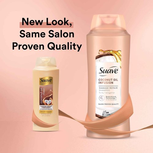 Suave Professionals Damage Repair Shampoo + Conditioner Coconut Oil, 28 Fl Oz (Pack of 4)
