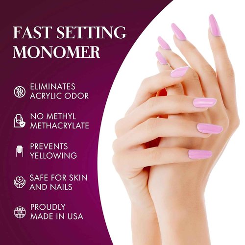 Liquid Monomer, Fast Setting Acrylic Monomer for Salon-Quality Nail Shaping and Acrylic Nail Powder Application, MMA-Free Nail Monomer with Superior Adhesion Formula, 16 oz - Joya Mia