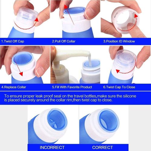 Fullplus Portable Silicone Squeezable Bottles Refillable Cosmetic Gym Containers Travel TSA Approved Tube Set with Shower Lanyard for Shampoo Lotion