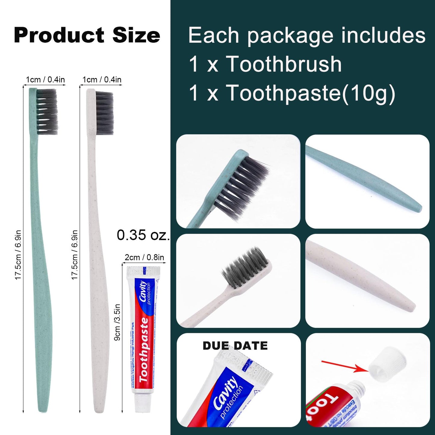 100Pcs Disposable Toothbrushes with Toothpaste,2 Color Toothbrush in bulk with 10g Toothpaste Individually Wrapped Disposable Travel Toothbrushes Kit for Homeless,Airbnb,Hotel,Charity(Green+Apricot)