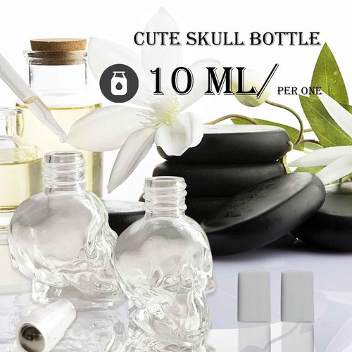 MINELEVEN 7 pcs Set 10ml Mini Skull Glass Oil Roller Bottles Leakproof Essential Oils Bottle for Storage and Travel (transparent)