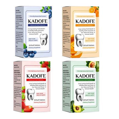 Kadofe Oral Probiotics for Teeth and Gums & Fresh Breath - Gum Restore & Bad Breath Treatment for Adults |3.5 Billion Advanced Oral Probiotics for Bad Breath, Chewable 30 Tablets (Mixed-4pcs)