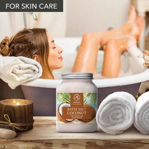 Bath Sea Salt Coconut 46 Oz (1300g) - Coconut oil for Bath Soak - Natural Sea Salt - Body Care - Beauty - Wellness - Relaxation - Aromatherapy Bath Salts - Exotic Scent