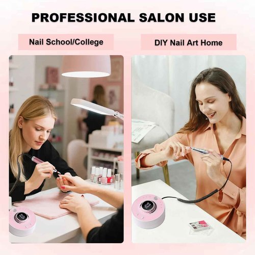 Qinvone Electric Nail Drill File, Professional 40000RPM Nail E-File Drill, Rechargeable Cordless Nail Drill with Bits & Base for Acrylic Nails Remove Nail Gel Polish Manicure for Home Salon Use (Pink)