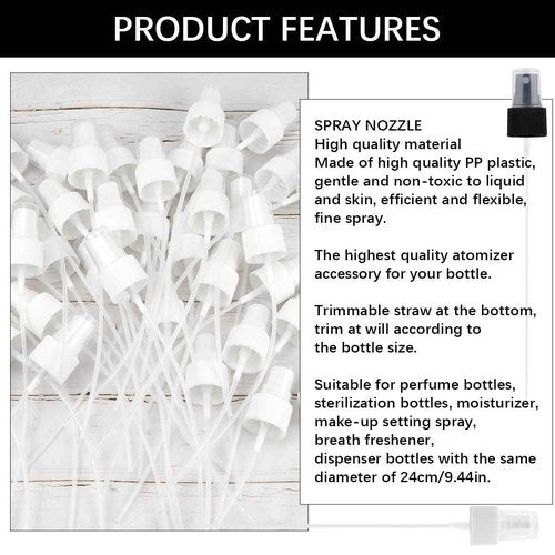 FERCAISH 40 Pcs Spray Bottle Tops Heads, Spray Bottle Replacement Pump Oils Spray Tops Reusable Dispenser Caps Fine Mist Sprayer Cosmetic Spray Bottle(24 Caliber-White)