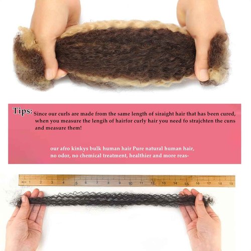 Afro Kinkys Bulk Human Hair For Braiding 427 Highlight Afro Kinky-Curly Human Hair Bulk For Mini Twist 20 Inch 30g/pack Bulk Human Braiding Hair For Micro Locs Extensions