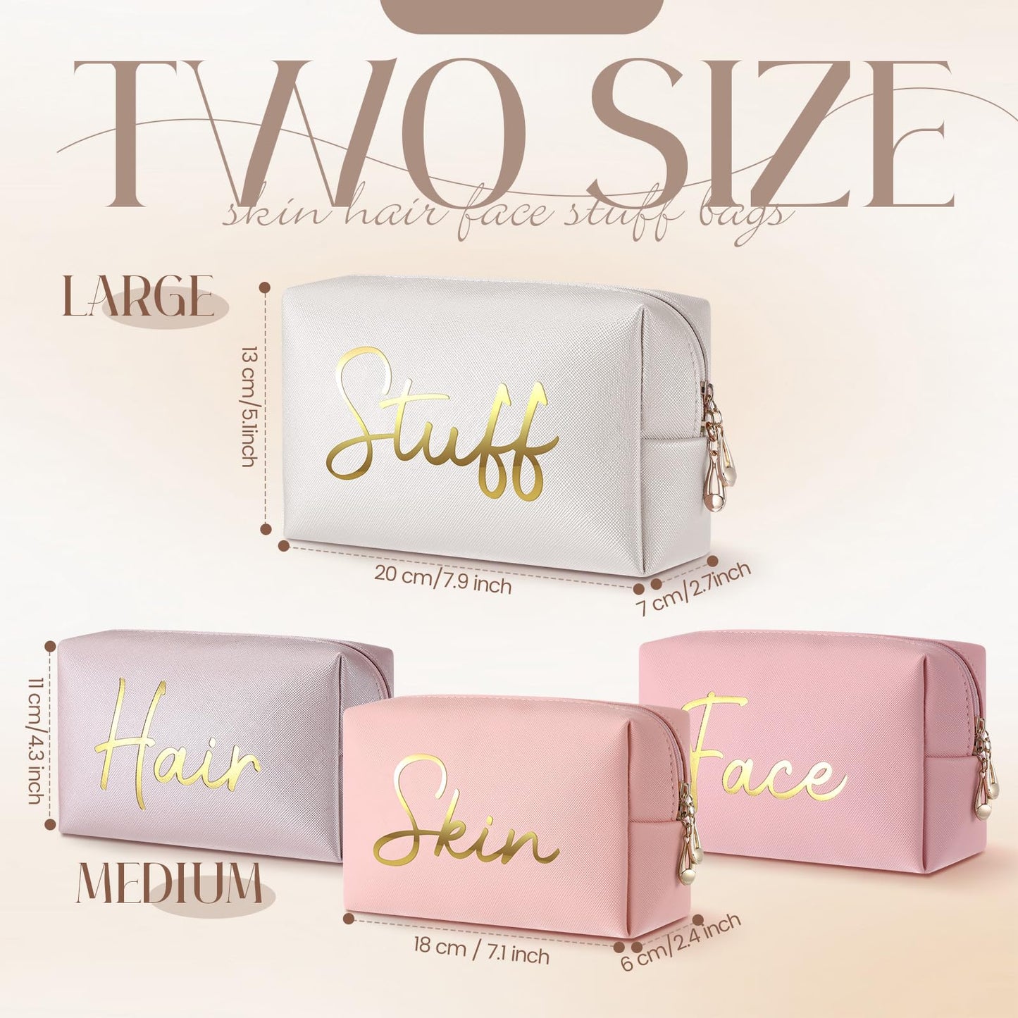 Aliceset 4 Pcs Preppy Makeup Bags Set Cute Makeup Pouchs Travel Cosmetic Bags Face Skin Hair Stuff Aesthetic Makeup Bags, PU Leather Waterproof Zipper Toiletry Pouch Gifts for Women Girl(Nude Pink)