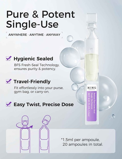 NING DERMOLOGIE Peptides Serum for Face with Retinol, Niacinamide, Panthenol, VC-IP - Anti-Aging Ampoules for Wrinkles Dark Spot&Reduce Fine Line - Single-Use Vials|Korean Skin Care 0.05 fl.oz x 20ex