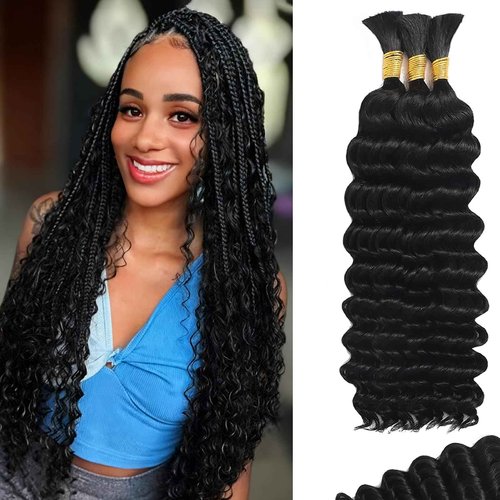 Human Braiding Hair for Boho Braids 110g 18 Inch Deep Water Wave Curly Bulk 100% Human Hair Curly Deep Wave Bundles for Braiding Knotless, Wet and Wavy Crochet Hair Extensions Bohemian Micro Braiding