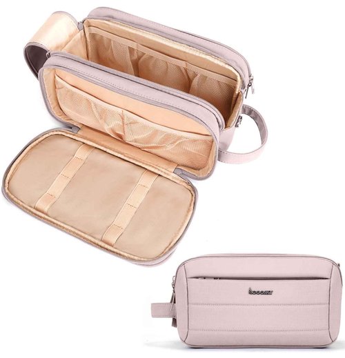 Toiletry Bag for Men & Women, Cruise Ship Travel Essentials, Shaving Dopp Kit with Dry and Wet Separation, Water-resistant Bathroom Cosmetic Organizer Bag, Makeup Accessories with Trolley Belt, Pink