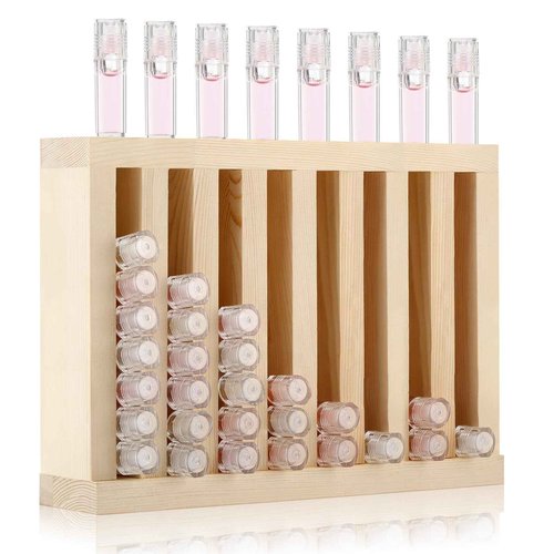 Wonderjune Wooden Lipsticks Holder 0.7 inch Lip Balm Tube Holder Lip Gloss Organizer Display Wood Lipsticks Tube Tower Organizer for Market Craft Booth Room Display (8 Slot)