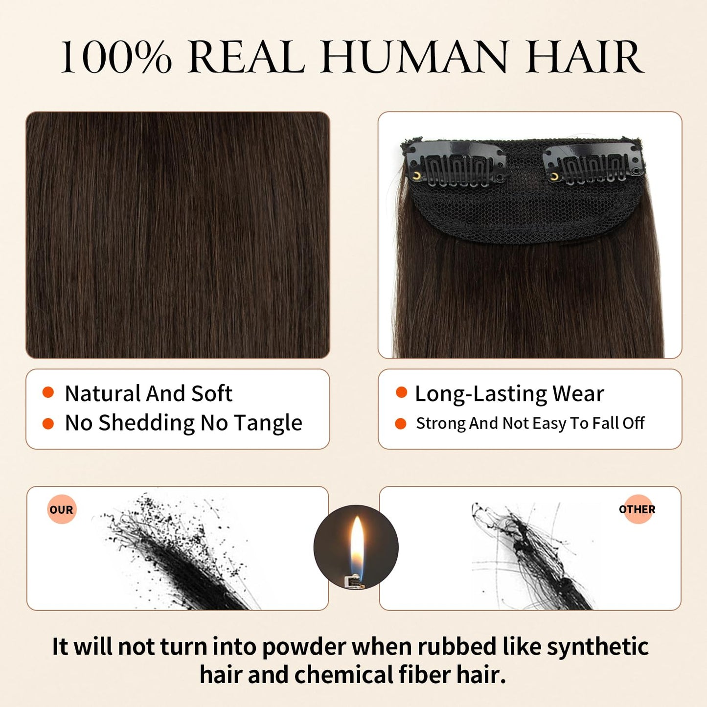 TANJET Human Hair Toppers for Women Straight Invisible Silky Soft Double Weft Lady Parts Frontal Bangs Toppers for Women Seamless Hair Extensions Clip in (#2 Dark Brown 12 Inch 17g/Pack 1pcs)