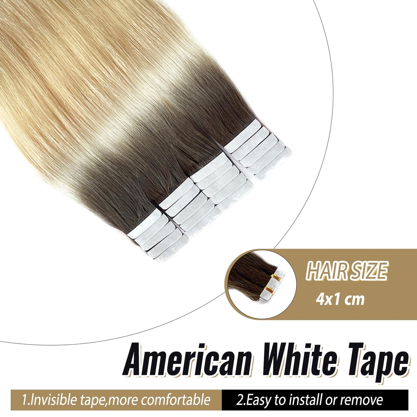 20inch Invisible Tape in Hair Extensions Human Hair Flax Brown to Platinum Blonde Tape Ins Human Hair Extensions Omber Platinum Blonde Human Hair Tape in Extensions 20pcs 50g/Pack