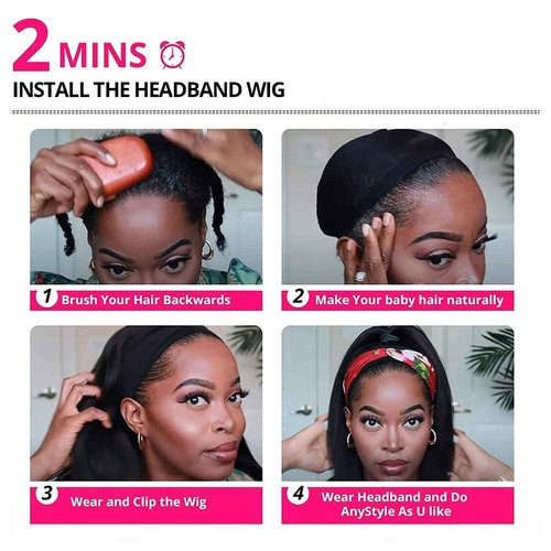 TNICE Headband Wig Human Hair Straight 18 Inch Headband Wigs for Black Women Glueless None Lace Front Human Hair Headband Wig Brazilian Virgin Hair Machine Made Wigs Natural Black 150% Density
