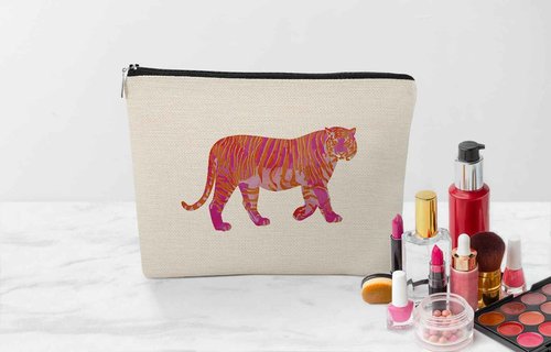 EXUQO Preppy Tiger Small Makeup Bag,Teen Girl Gifts,Pink Tiger Cosmetic Bag for Women Daughter Sister,Zipper Pouch Bag Travel Bag