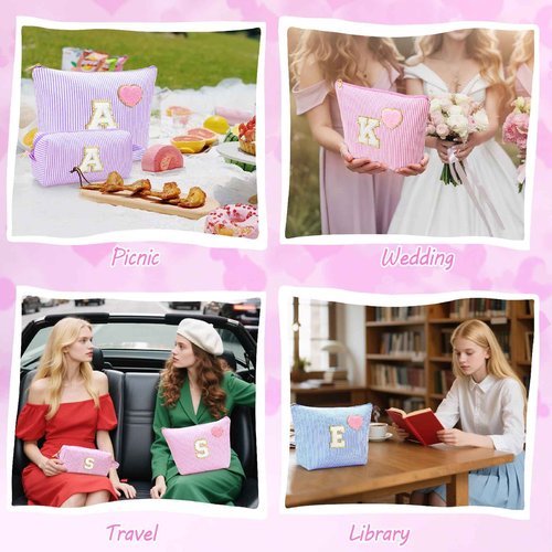 YILANCOL Initial Makeup Bag Personalized Preppy Cosmetic Bag Trendy Toiletry Travel Bag For Teen Girls Kids Women Letter Makeup Pouch Purse Holiday Gifts Birthday Christmas Gifts 2pack (K, Blue)