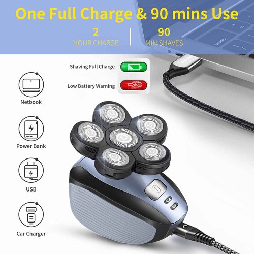 Head Shavers for Men - Upgraded Multifunctional Bald Head Shaver, Waterproof Electric Razor for Men Cordless Rechargeable Shaving Grooming Kit (Blue)