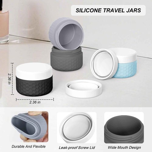 Travel Containers for Toiletries, Portable Size Containers, TSA Approved Travel Size Toiletries, Silicone Cream Jars, Leak-proof Skincare Essentials for Cream lotions (Dark Gray)