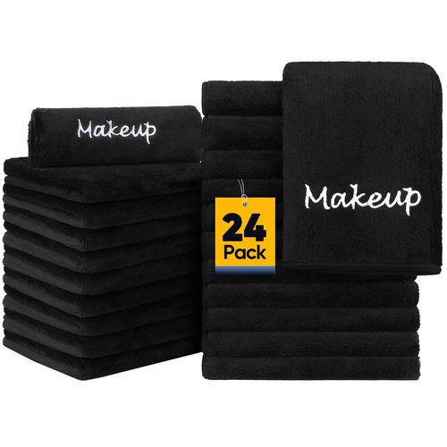UNIMADE Makeup Remover Cloth, 24 Pack Black Facial Wash Cloths, Soft Coral Fleece Microfiber Towel for Face, Hand, and Bathroom(13" x 13")