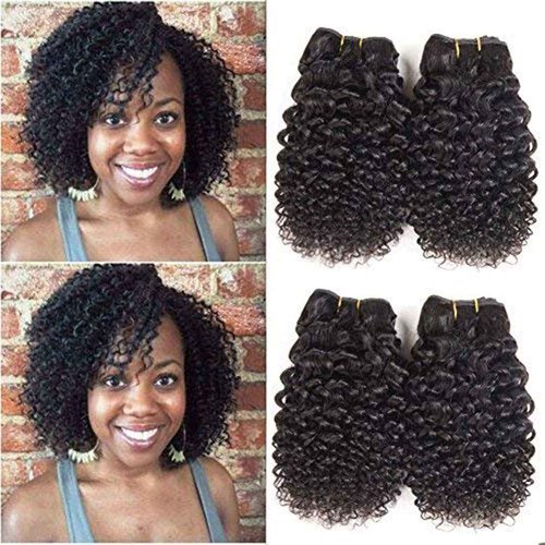 Luxnovolex Brazilian Curly Bundles Human Hair Kinky Curly 4 Bundle Short Virgin Human Hair Deals 50g/Bundle Unprocessed Remy Jerry Curly Brazilian Hair Bunldes Human Hair Weave