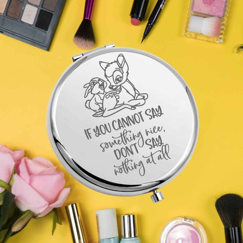 KEYCHIN Bambi and Thumper Pocket Mirror - Deer Fans Gifts 'If You Can't Say Something Nice' Compact Makeup Mirror (Silver)
