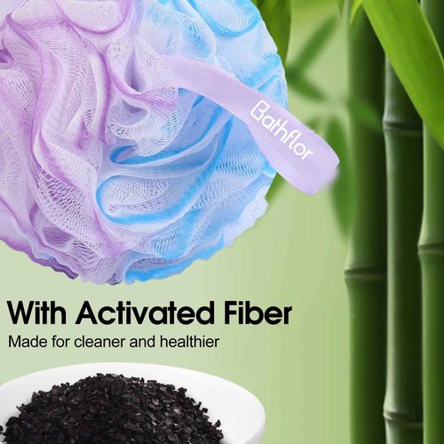 Bathflor Loofah Sponge, 6-in-1 Loofahs for Men Women, 80g Large Shower Exfoliating Body Scrubber, 4 Bath Sponge Loofa Packs, 1 Loofah with Handle Body Wash Back Scrubber, 1 Luffa Hook, Colors