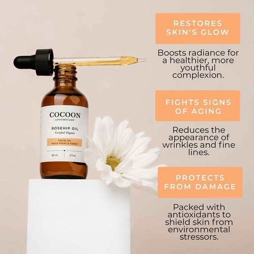 Cocoon Apothecary Rosehip Oil 2 fl oz - 100% Pure Facial & Rosehip Oil For Face, Ecocert Cosmos Organic, Nourish + Calm, Hydrate, Smooth Dry Irritated Skin, Rich in Antioxidants