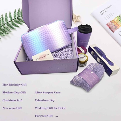 Self Care Gifts for Women, Birthday Gift Set Thinking of You Package Get Well Soon Gift Ideas Stress Relieve Relaxing Care Christmas Gift for Her Friends Mom Wife Bestie Gift Basket (Violet)