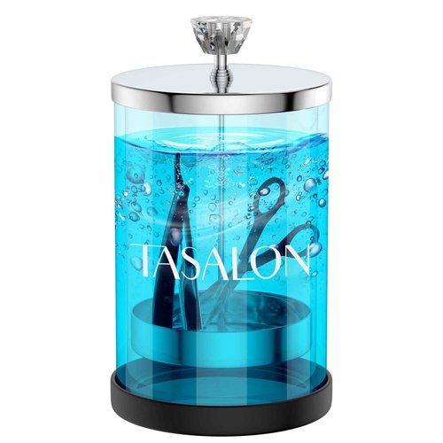 TASALON Barber Jar Pack of 1 - 25 oz Stainless Cap and Glass Jar with Removable Basket, Salon or Nail Spa