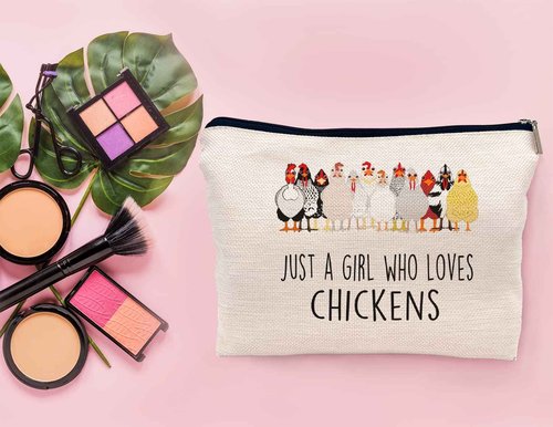 Lacosu Just A Girl Who Loves Chickens Cute Cartoon Chicken Hen Makeup Bag Make up Cosmetic Bag Small Zipper Pouch,Birthday Gifts for Chicken Lovers Farm Girls Women