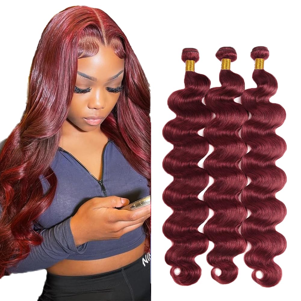 18 20 22 Inch 99J Human Hair Bundles Burgundy Body Wave Bundles Wine Red Body Wave Human Hair Bundles Brazilian Unprocessed Virgin Hair 3 Bundles 99J Bundles Human Hair Extensions