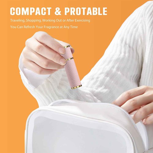 5ml Travel Perfume Atomizer Refillable, Mini Portable Genuine Leather Cologne Sprayer, Pocket Size Empty Fragrance Spray Bottle - Gift for Women Men (Pink)