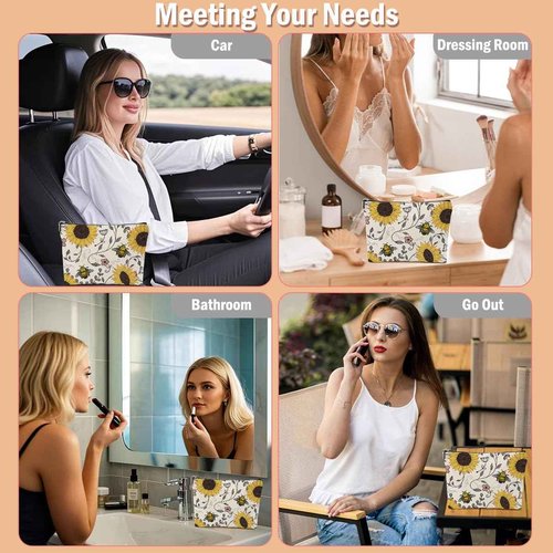XFN Sunflowers Bee Makeup Bag, Bee Gifts Bee Themed Gifts Cosmetic Bag Travel Pouch, Sunflower Gifts for Women Girls Daughter Sisters Coworker Friends Niece Friendship Graduation Birthday Gifts